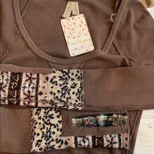 Free People Dark Khaki Long Sleeve Top M